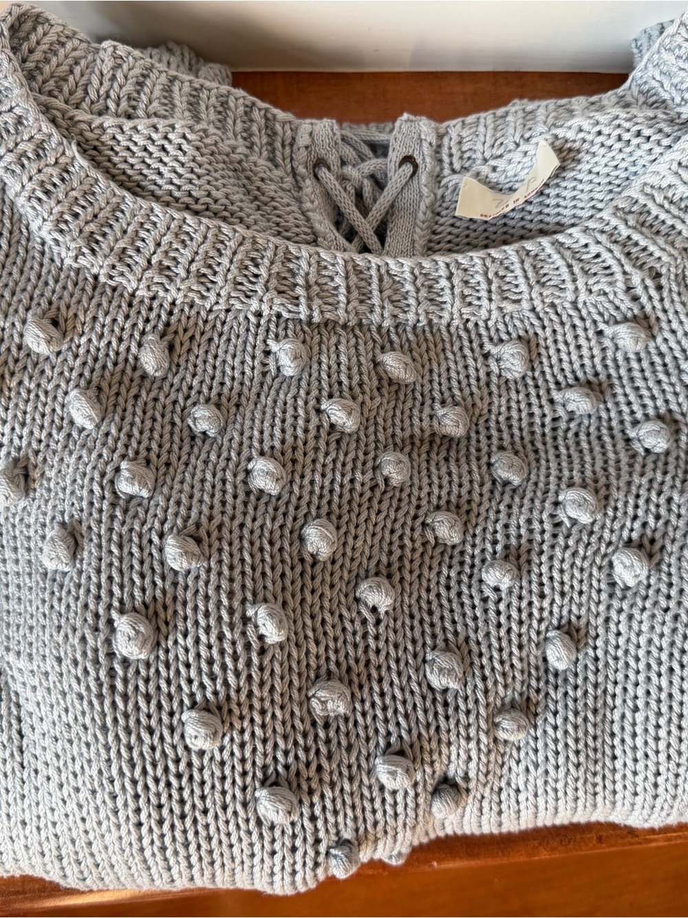 Wrap London Light Gray Pom-Pom Knit Crewneck Sweater US16